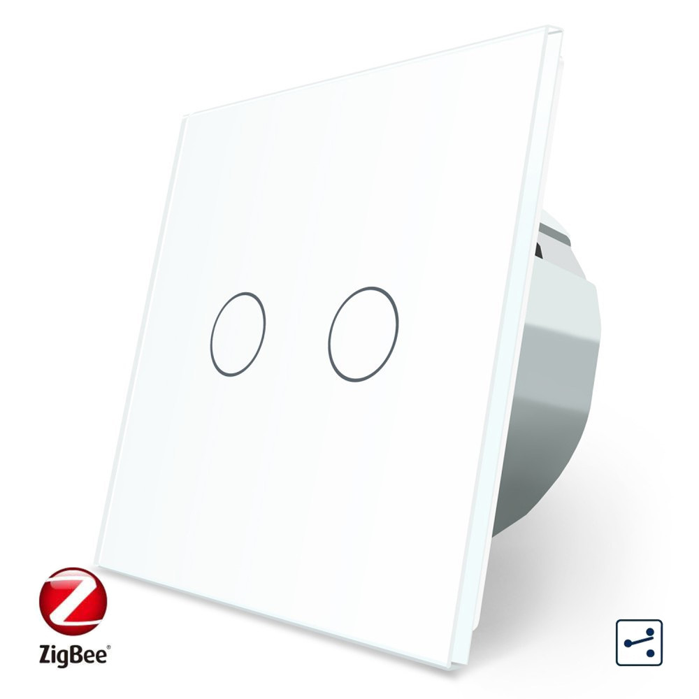 Розумний сенсорний прохідний/перехресний ZigBee вимикач 2 сенсора Livolo білий скло (VL-C702SZ-11), фото 1
