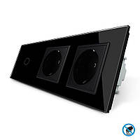 Безконтактний вимикач 1 сенсор 2 розетки Livolo чорний скло (VL-C701/C7C2EU-PRO-12)