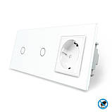 Безконтактний вимикач 2 сенсора (1-1) 1 розетка Livolo білий скло (VL-C701/C701/C7C1EU-PRO11), фото 2