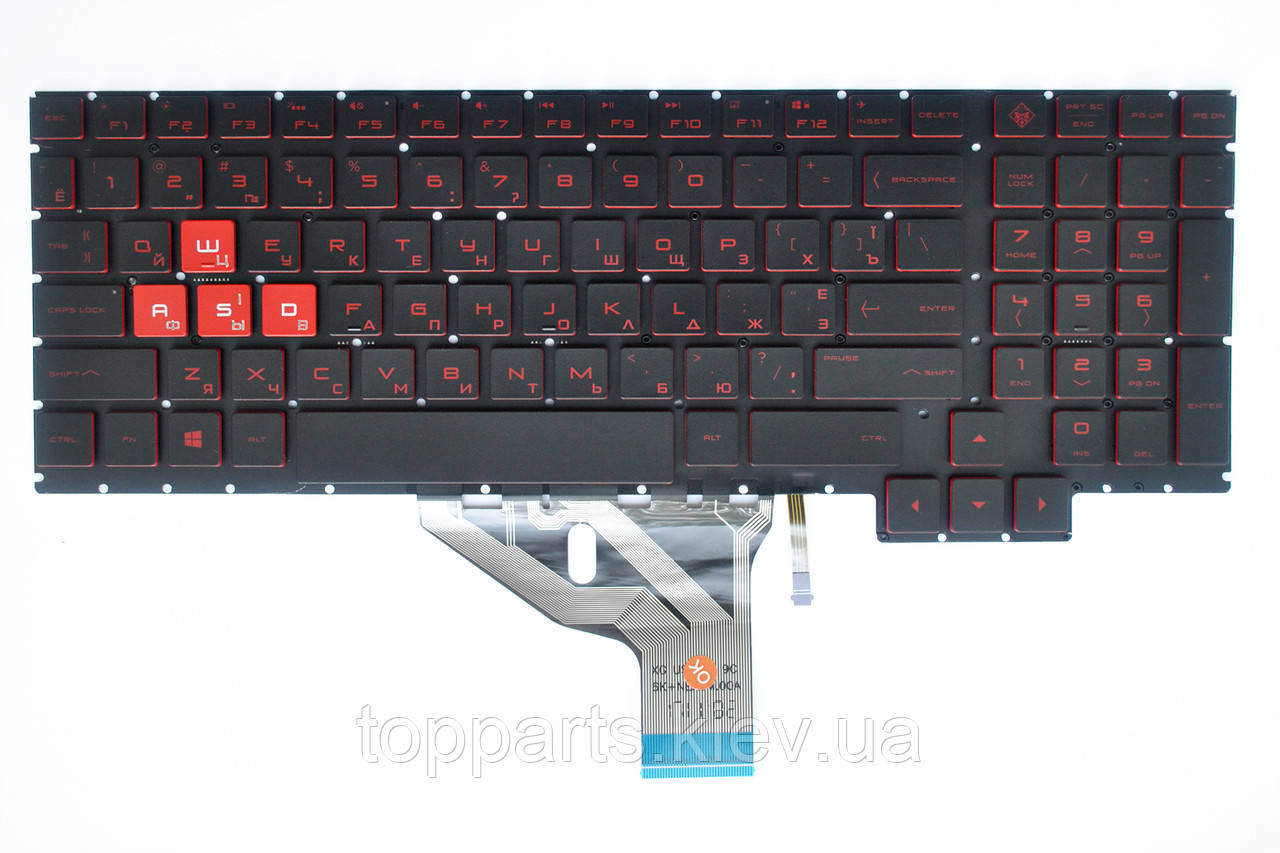 Клавіатура для ноутбуків HP Omen 15-CE Series чорна з червоною облямівкою, без рамки, з підсвічуванням UA/RU/US