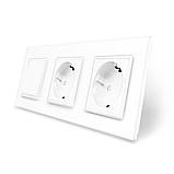 Двоклавішний вимикач з подвійною розеткою Livolo білий скло (VL-C7C2EUK2-11), фото 2