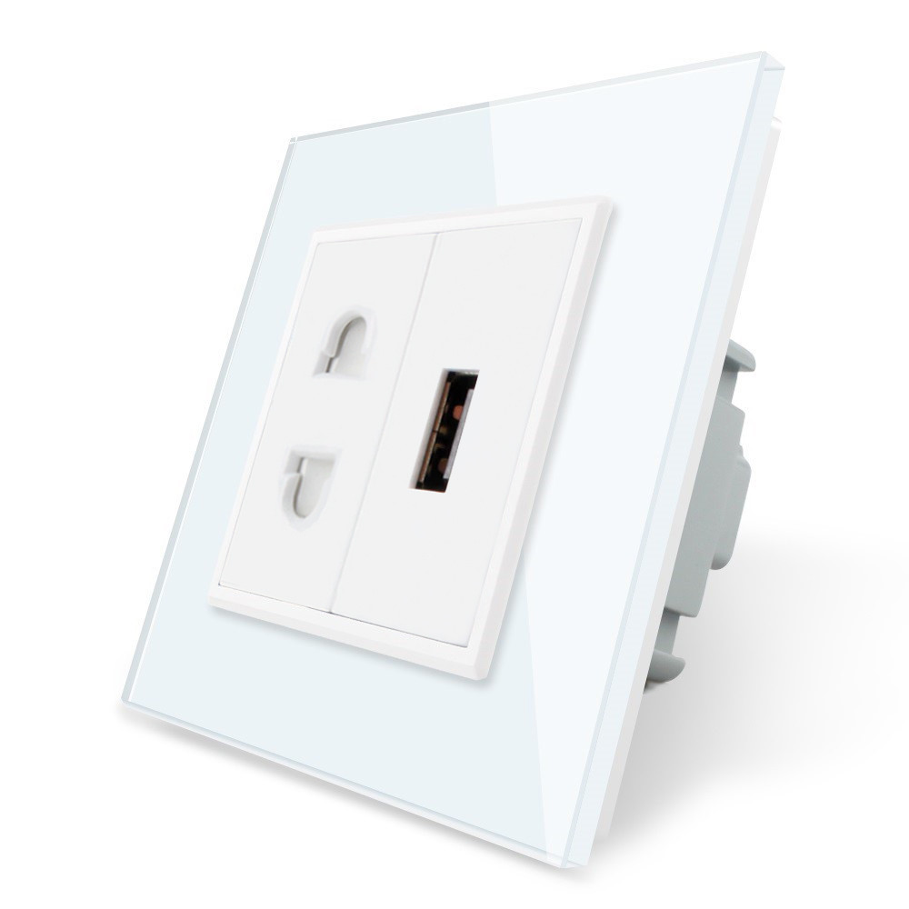 Розетка універсальна з USB розеткою Livolo білий скло (VL-C7C1AUSB-11), фото 1