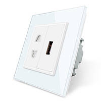 Розетка універсальна з USB розеткою Livolo білий скло (VL-C7C1AUSB-11)