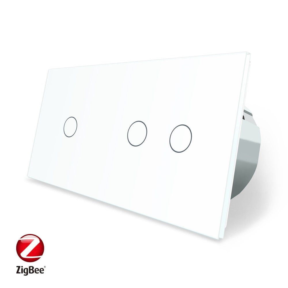 Розумний сенсорний ZigBee вимикач 3 сенсора (1-2) Livolo білий скло (VL-C701Z/C702Z-11), фото 1