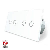 Розумний сенсорний ZigBee вимикач 4 сенсора (2-2) Livolo білий скло (VL-C702Z/C702Z-11)