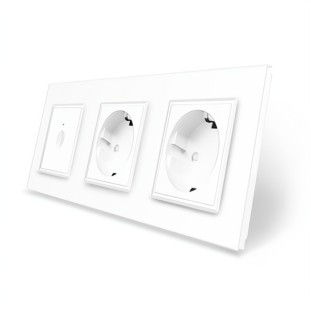 Сенсорний вимикач Sense 1 сенсор 2 розетки Livolo біле скло (VL-C7FC1/FCTC16A/FCTC16A-6WP), фото 1