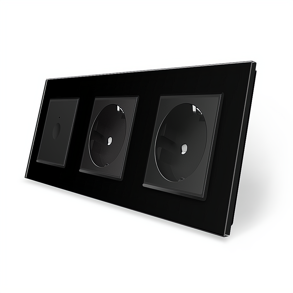 Сенсорний вимикач Sense 1 сенсор 2 розетки Livolo чорний скло (VL-C7FC1/FCTC16A/FCTC16A-6BP), фото 1