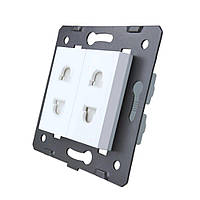 Універсальна подвійна розетка LIVOLO, біла, 2 стандарти в 1 (EU/US), з захисними шторками, 16А 250В, модуль (VL-FCT25 16A-2WP)