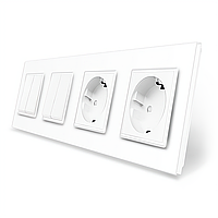 Чотирьохклавішний вимикач (2-2) з подвійною розеткою Livolo білий скло (VL-C7K2/K2/FCTC16A/FCTC16A-8WP)