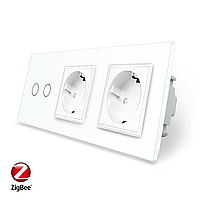 Розумний сенсорний ZigBee вимикач 2 сенсора 2 розетки Livolo білий скло (VL-C702Z/C7C2EU-11)