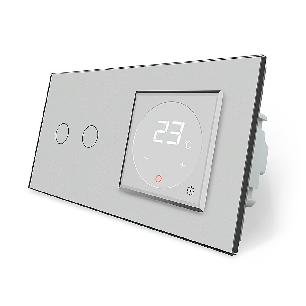 Сенсорний вимикач 2 сенсори Терморегулятор із виносним датчиком температури для теплої підлоги Livolo сірий, фото 1