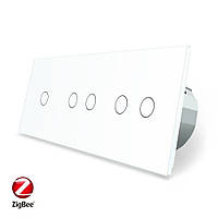 Розумний сенсорний ZigBee вимикач 5 сенсорів (1-2-2) Livolo білий скло (VL-C701Z/C702Z/C702Z-11)