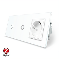 Розумний сенсорний ZigBee вимикач 2 сенсора (1-1) 1 розетка Livolo білий скло (VL-C701Z/C701Z/C7C1EU-11)