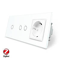 Розумний сенсорний ZigBee вимикач 3 сенсора (1-2) 1 розетка Livolo білий скло (VL-C701Z/C702Z/C7C1EU-11)