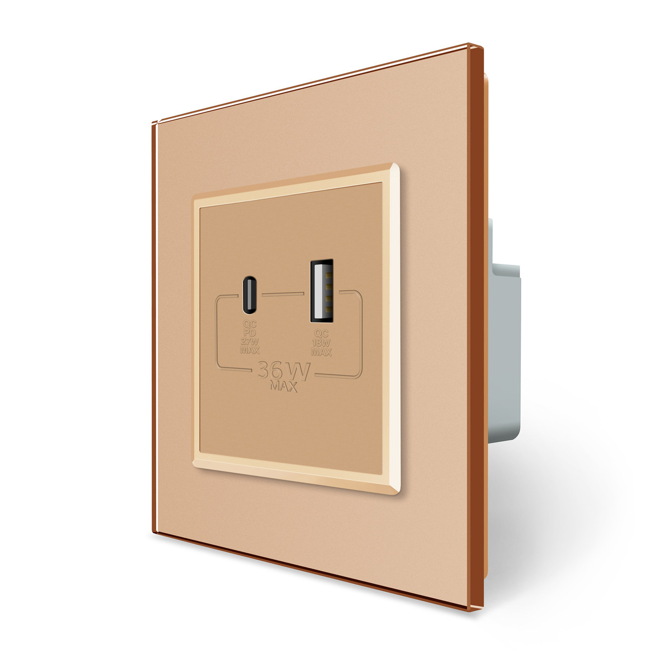 Розетка USB-A і USB-C 36W Livolo золотое скло (VL-C7FCUA18W.UC18W-2AP)