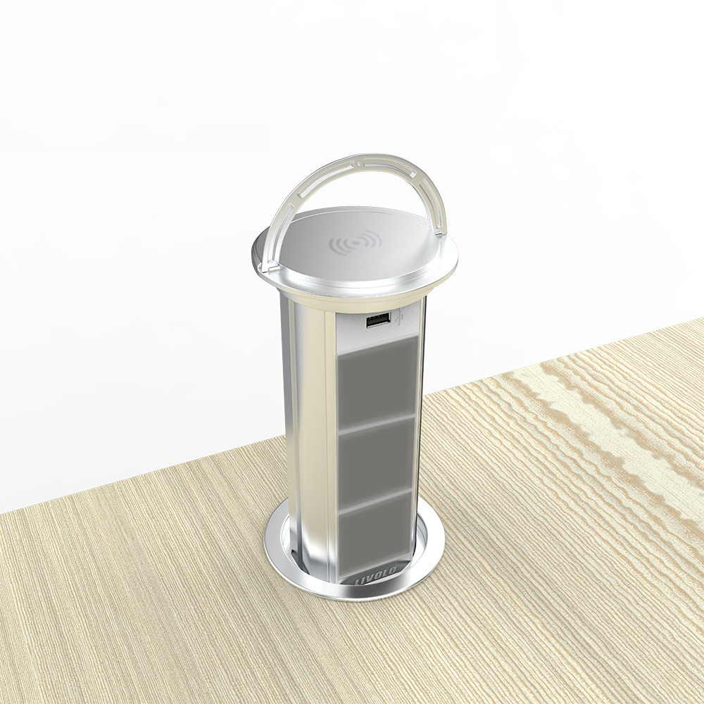 Порожня потрійна висувна розетка з USB і бездротовою зарядкою Livolo сірий (VL-SHS022-S)