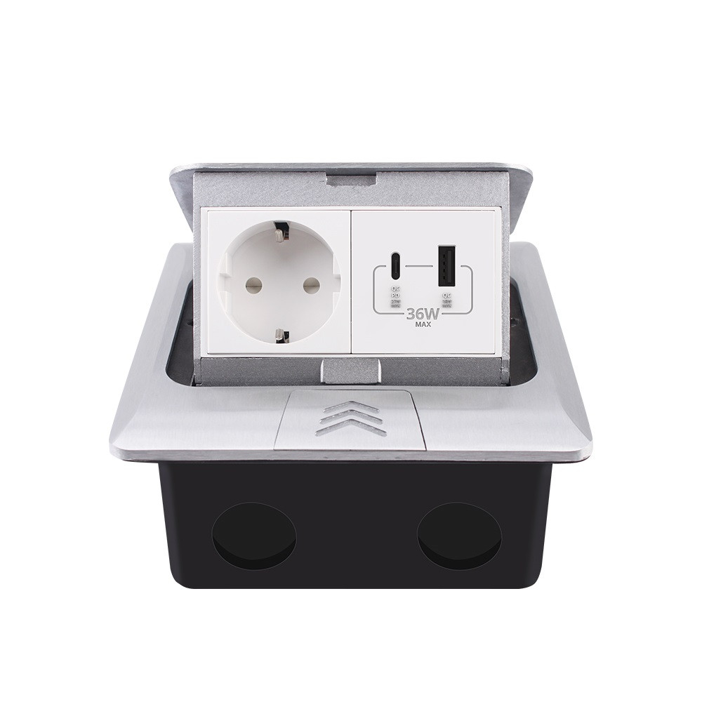 Розетка підлогова з плавним відкриттям USB-A USB-C Power Delivery 36W Livolo срібна (VL-SHS016-FCTC-FCUA.UC-S)