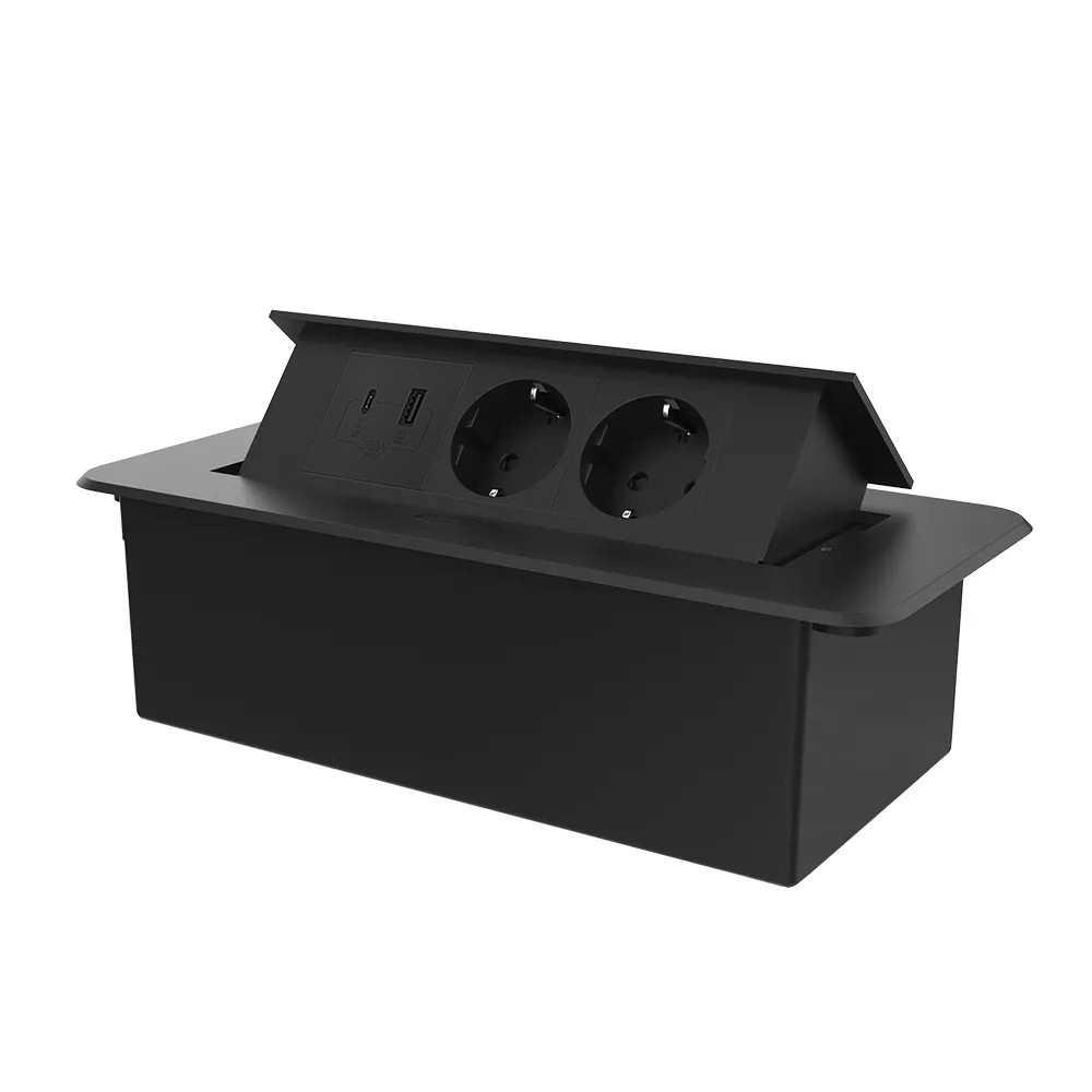 Меблева розетка з USB-A, USB-С, плавне відкриття, Power Delivery 36W Livolo чорний (VL-SHS013-FCTC-FCUA.UCBP-B), фото 1