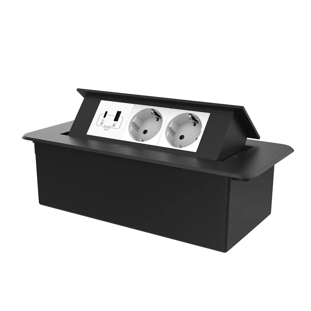 Меблева розетка з USB-A, USB-С, плавне відкриття, Power Delivery 36W Livolo білий в чорному (VL-SHS013-FCTC-FCUA.UCWP-B), фото 1