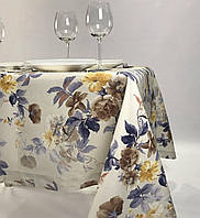 Скатерть тефлоновая хлопковая прямоугольная или квадратная цветы синие желтые