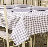 Скатерть тефлоновая хлопковая прямоугольная или квадратная клетка серая