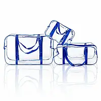 Набор прозрачных сумок 3 шт в роддом, сумки в роддом, прозрачные сумки в роддом Синий