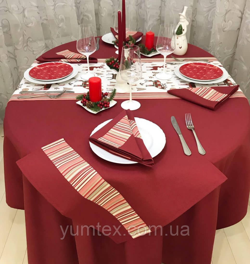 Скатертина тефлонова кругла бавовняна бордова, фото 1
