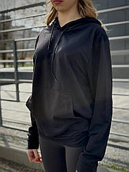 Жіночий худі демісезонний базовий / спортивна толстовка кофта чорна з капюшоном однотонна весна осінь