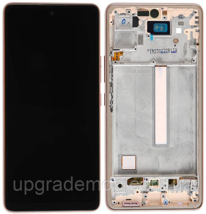 Дисплей модуль тачскрин Samsung A536 Galaxy A53 5G чорний OLED з рамкою золотистого кольору Peach