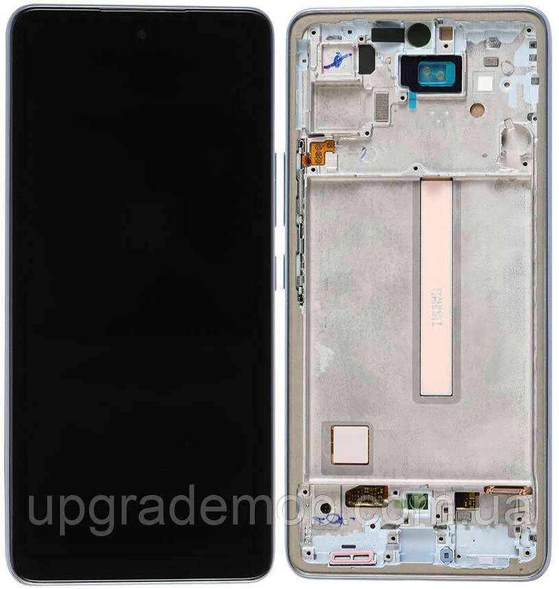 Дисплей модуль тачскрин Samsung A536 Galaxy A53 5G чорний OLED з рамкою блакитного кольору Blue