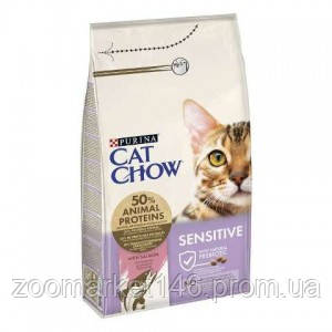 Cat Chow Adult Sensitive Salmon, сухий корм для дорослих чутливих котів з лососем, 15 кг