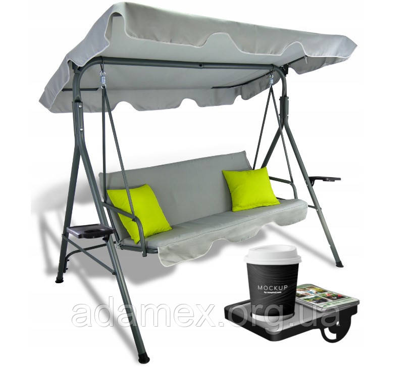 Садова гойдалка з підсклянниками та подушками Garden Line KRE9665 сіра, фото 1