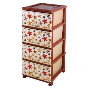 Пластиковий комод на 4 ящики Elif з малюнком Морська зірка