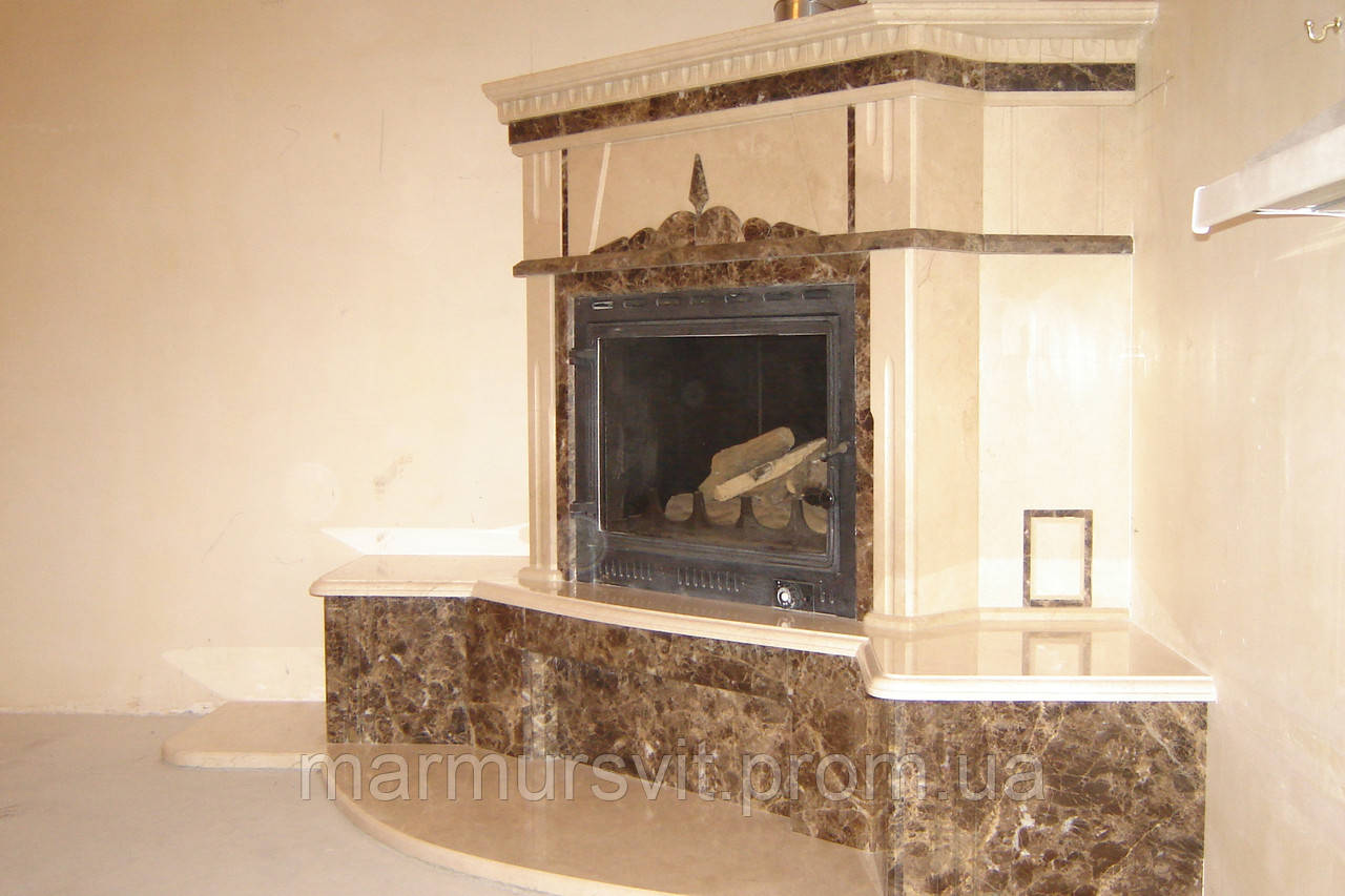 Камін мармуровий Crema Marfil і Emperador Dark