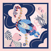 Квітковий шовковий шарф- хустка з фламінго 100% натуральний шовк Floral Flamingo Silk scarf 110x110