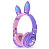 Навушники бездротові, LED, із заячими вушками, ME-15, Фіолетові / Дитячі Bluetooth навушники з мікрофоном, фото 4