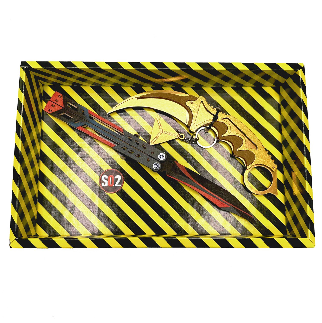 Набір ножів STANDOFF 2 "Ніж Метелик Black Widow & Ніж Керамбіт Gold", дерев'яна іграшкова зброя, фото 1