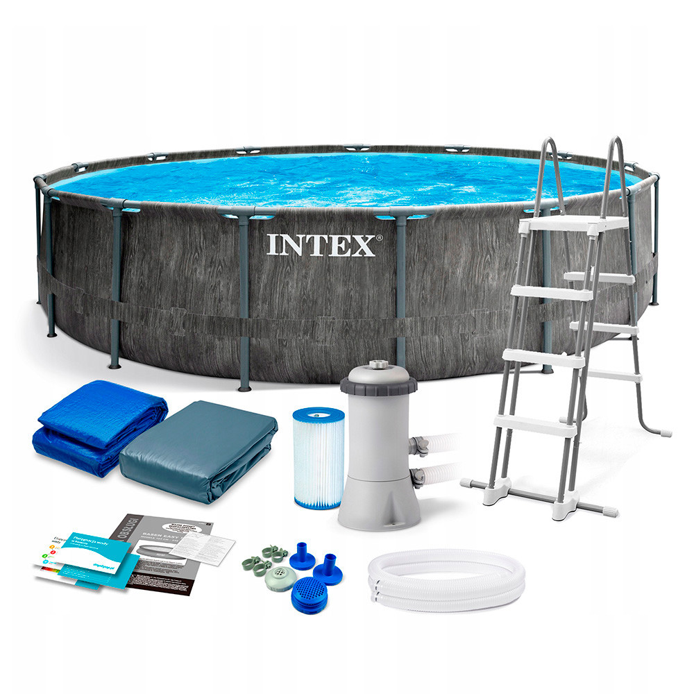Каркасний круглий басейн для дачі Intex 26744 в повній комплектації 549х122 см на 24310 л графітовий