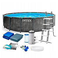 Каркасный круглый бассейн для дачи Intex 26744 в полной комплектации 549х122 см на 24310 л графитовый