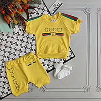 Детский желтый летний костюм с шортами для новорожденных Гуччи