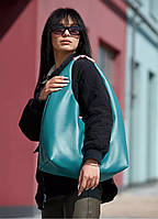 Стильная женская сумка хобо большая из матовой эко-кожи + удобный кошелёк, цвет мурена (сине-зеленая)