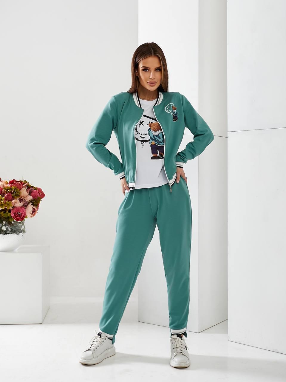 Спортивний костюм трійка з ведмежатком, сіро-зелений, арт 475, фото 1