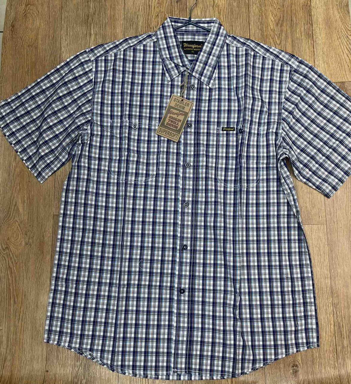 Сорочка чоловіча літня клітина великого розміру кишені біло синя, фото 1