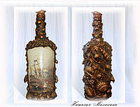 Оформление бутылки в морском стиле "Романтика моря" Морской сувенир Декор в морском стиле
