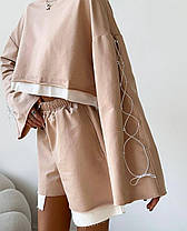 Жіночий костюм топ оверсайз з рукавами кльош та шорти на резинці Dv5440, фото 3