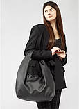 Стильна велика жіноча сумка хобо містка чорна з матової екошкіри (якісна штучна шкіра) + зручний гаманець, фото 8