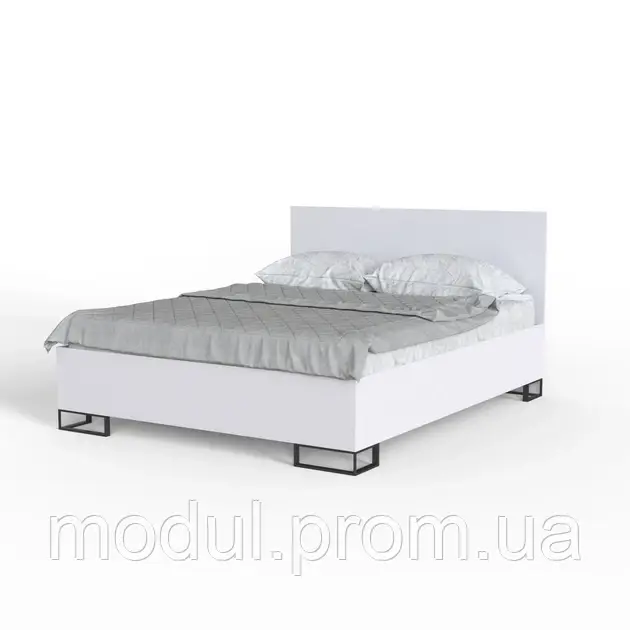 Ліжко полуторне Ascet 120x200 ламіноване ДСП аляска/метал чорний Artinhead (без матраца)