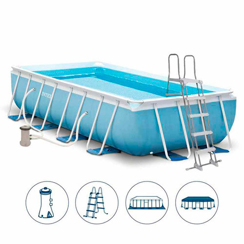 Каркасний прямокутний басейн Intex 488х244х107 см 26792 зі сходами та фільтром на 10874 л блакитний