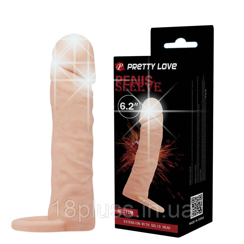 Подовжуюча насадка на член з петелькою для мошонки Pretty Love Penis Sleeve Medium Flesh, фото 1