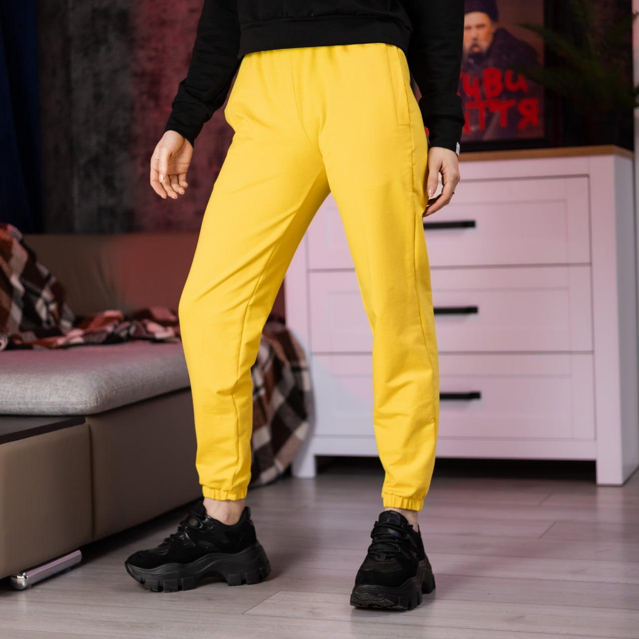 Спортивні штани жіночі весняні літні осінні 95 жовті Штани жіночі трикотаж двонитка